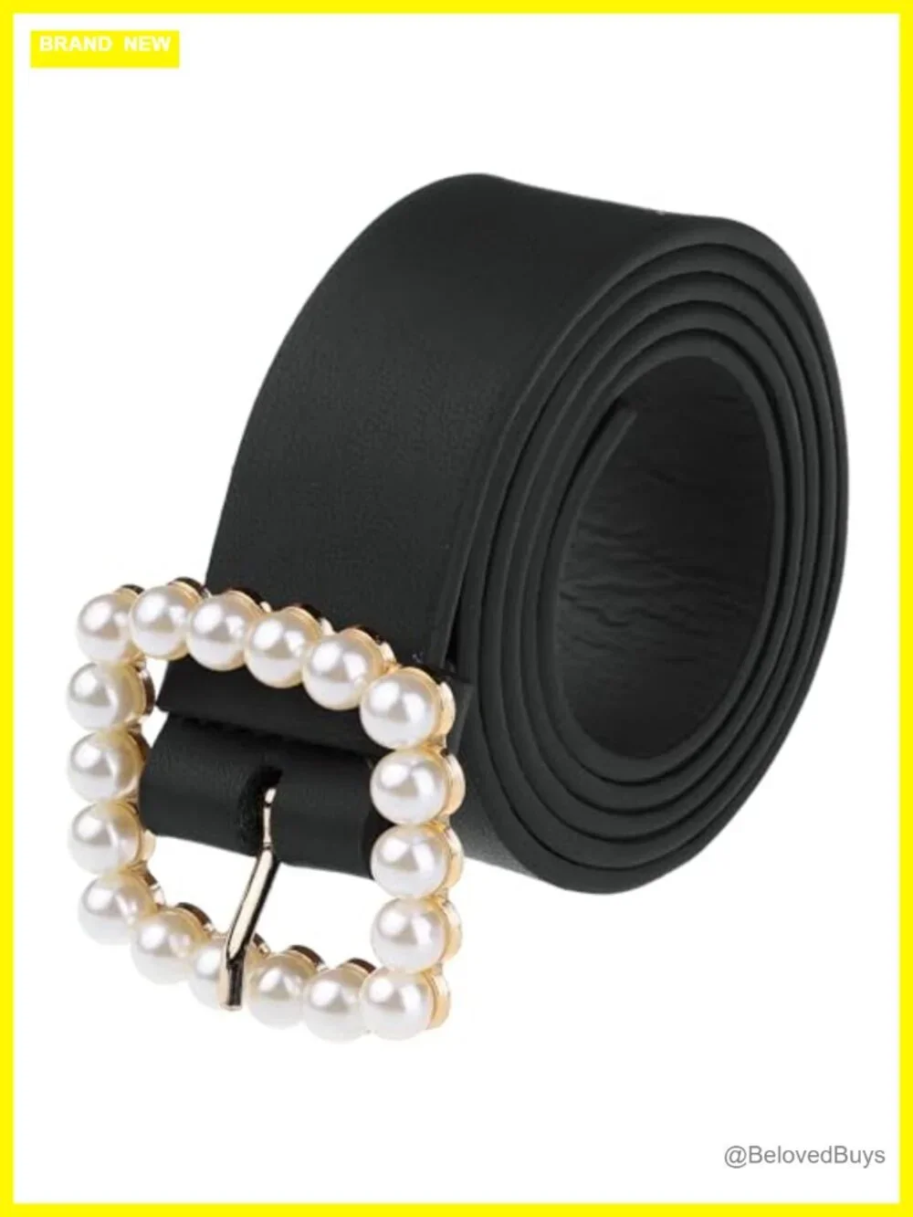 Faux Leather Pearl Buckle Belt 1.2